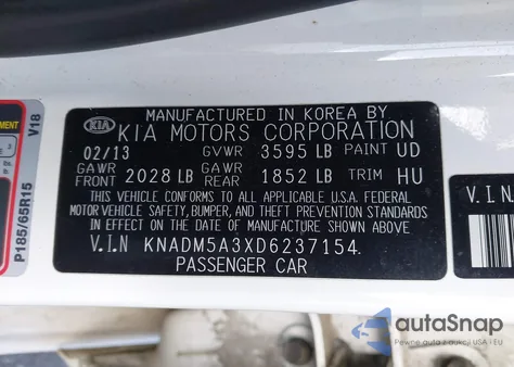 2013 Kia Rio Lx from USA, damaged, VIN KNADM5A3XD6237154